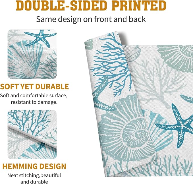 Nautical Coastal Blue Placemats Set of 4 Summer Teal Turquoise Beach Theme - Image 5