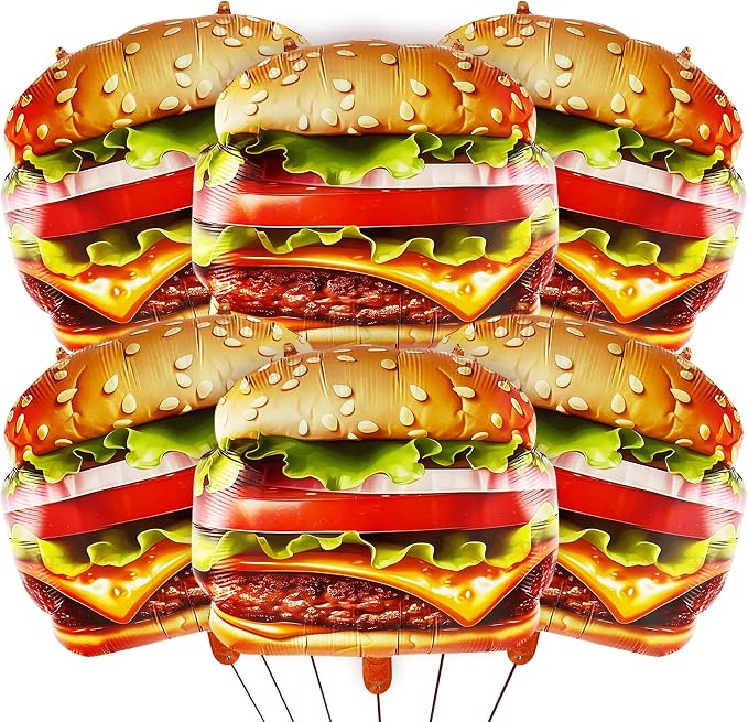 6PCS Hamburger Foil Balloons 24", Hamburger Mylar Party Decorations Set | by D-Fokes