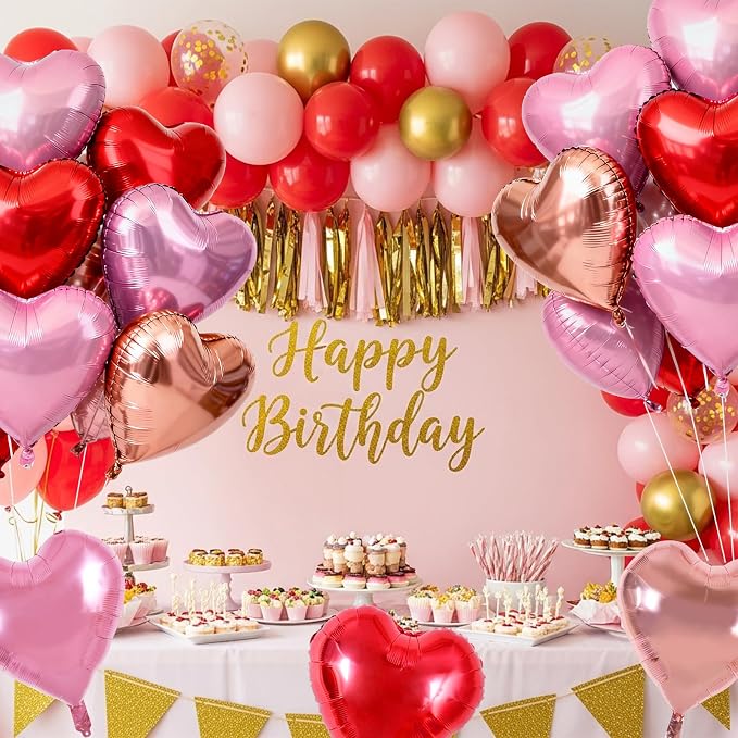 TONIFUL 30 Pcs 18 Inch Red Pink Rose Gold Heart Shape Foil Mylar Balloons | - Image 5