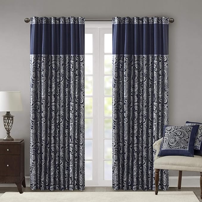 Madison Park Aubrey 2 Panel Curtain Faux Silk Paisley Jacquard, Rod Pocket by MADISONPARK