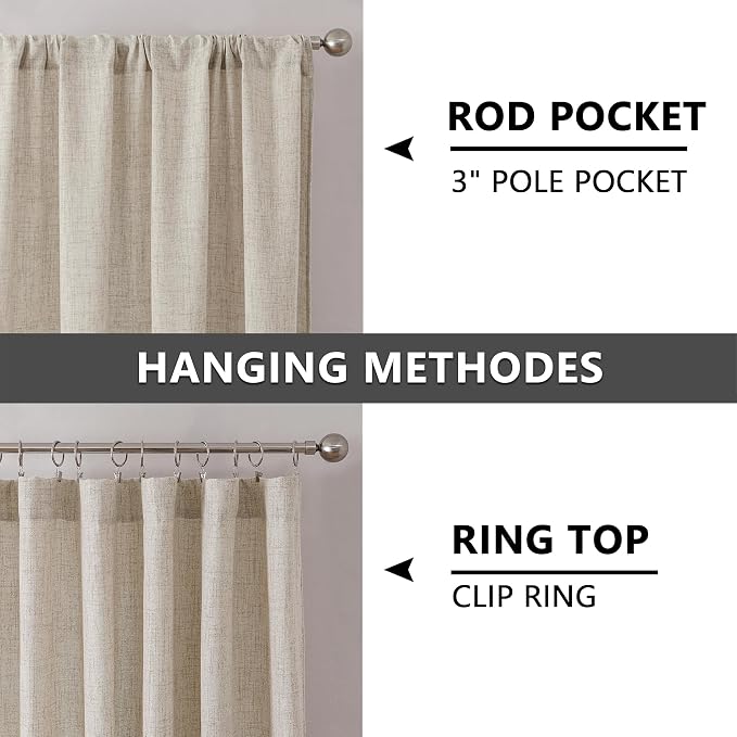Tollpiz Linen Tier Curtains Rod Pocket Semi Sheer Short Kitchen Curtain Half - Image 5