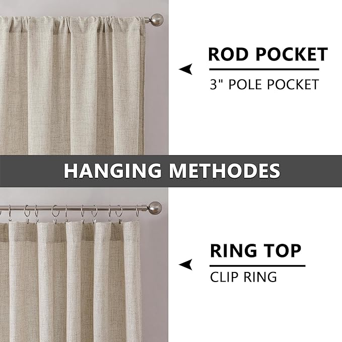Tollpiz Linen Curtains Bedroom Rod Pocket Semi Sheer Curtain Burlap Light - Image 5