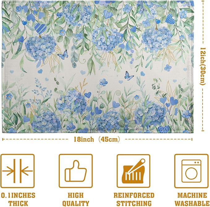 Hydrangea Spring Summer Placemats Set of 4 Sage Green Eucalyptus Leaves Blue - Image 4