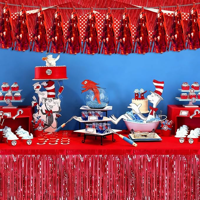 3P Red Tassel Banner Garland Metallic Foil Fringe Banner Tinsel Tassels - Image 5