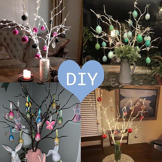 Fudios Lighted Branches 18IN 70 Warm White LED with Timer Twig Lights Battery Operated for Christmas Wedding Party Decoration(2 Set)