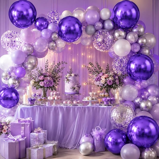 10Pcs Purple Round Foil Balloons, Metallic Purple Foil Baloon - Image 5
