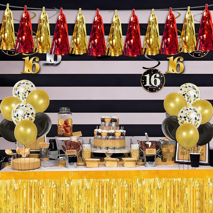 3P Red Gold Tassel Banner Garland Metallic Foil Fringe Banner Tinsel Tassels - Image 6