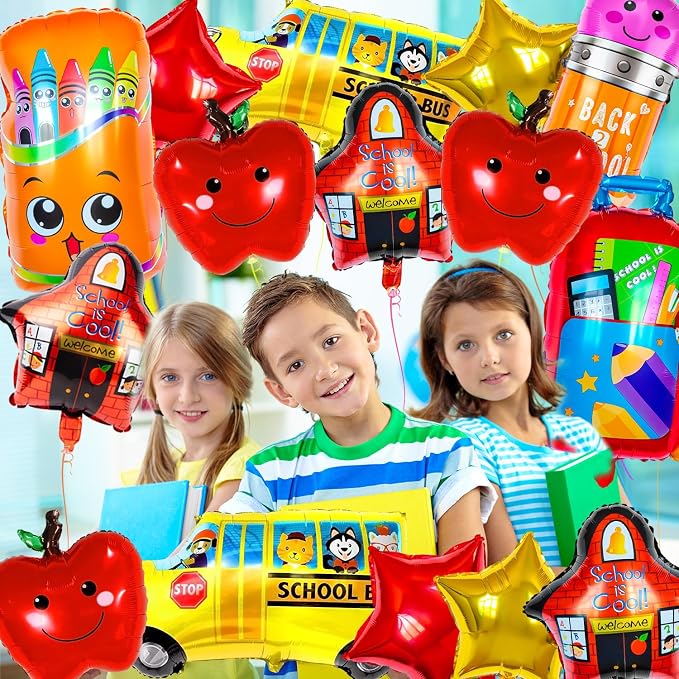 60 Pcs Back to School Balloons, Colorful Bus School Pencil Apple Crayon Foil - Image 5
