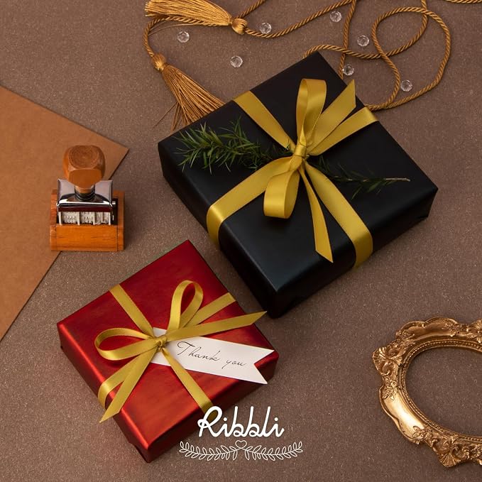 Ribbli Gold Satin Ribbon, Double Faced Satin 1/4 inch x Continuous 50 Yards - Image 3