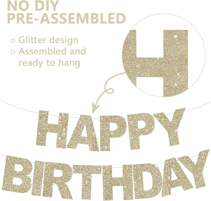 Glitter Champagne Gold Happy Retirement Banner Pre-Strung Retirement Party - Image 2