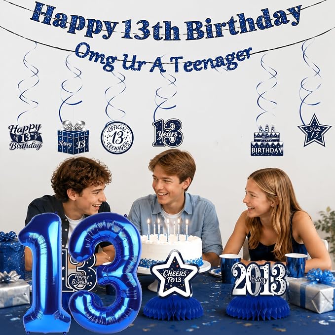 13th Birthday Decorations For Boys, Pre-Strung Navy Blue Happy 13th Birthday & - Image 7