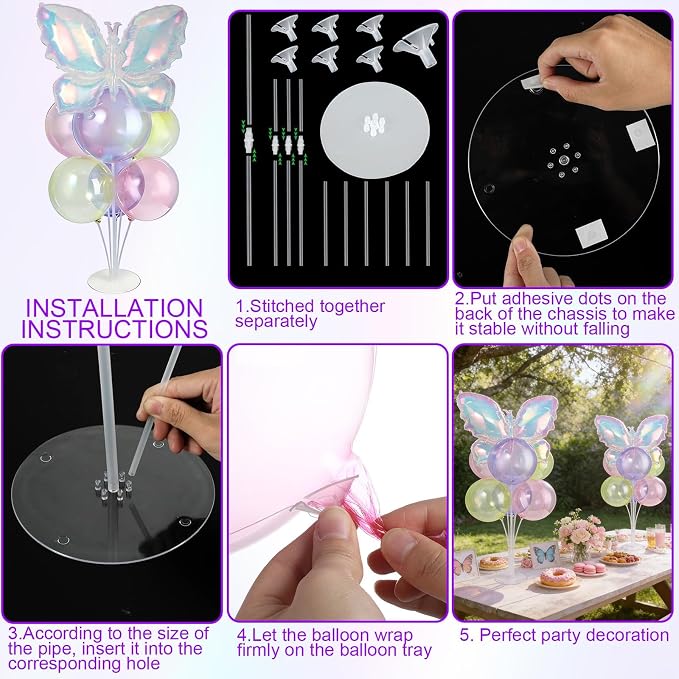Iridescent Butterfly Party Balloons Stand Kit 2 Sets - Image 3