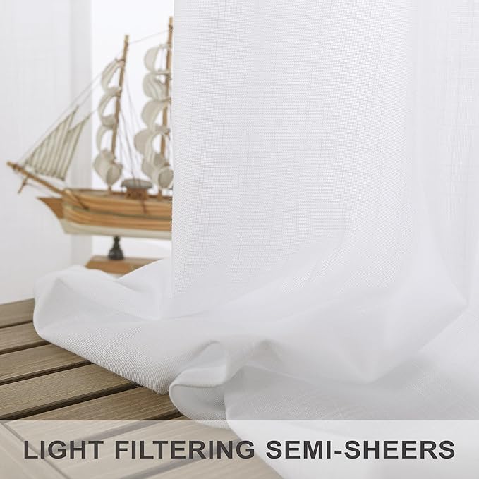 White Linen Curtains 63 Inch Length - Image 4