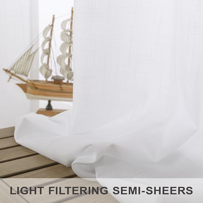 Linen White Curtains 98 Inches Long - Image 3