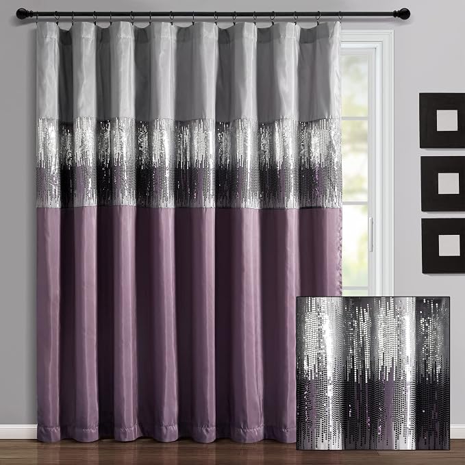Lush Decor Night Sky Window Curtain Panel, Single 100"W x 84"L Purple & Gray - Image 2