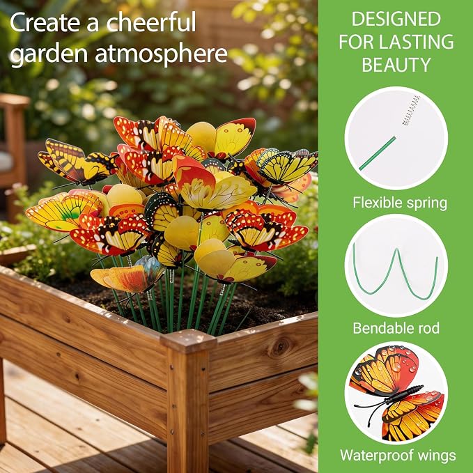 30PCS Yellow Butterfly Decor Fake Butterfly Stakes - Image 3