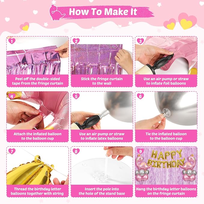 Cute Pink Dinosaur Birthday Party Decorations, Dino Theme Party Balloon Kit - Image 3
