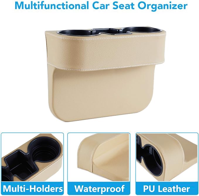 Cup Holder for Car, Console Side Pocket, PU Leather Cover, Front Seat Organizer - Image 3