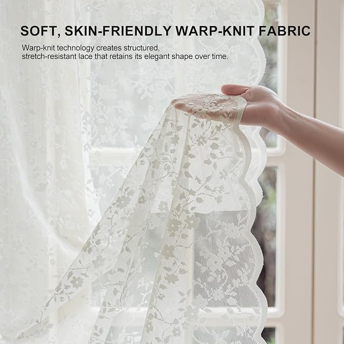 Anmao Vintage Lace Sheer Curtains 54 Inches Long - Image 4