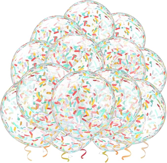 25 Pcs Rainbow Confetti Balloons, 12 Inch Thickened Clear Latex Balloon by VHUWE