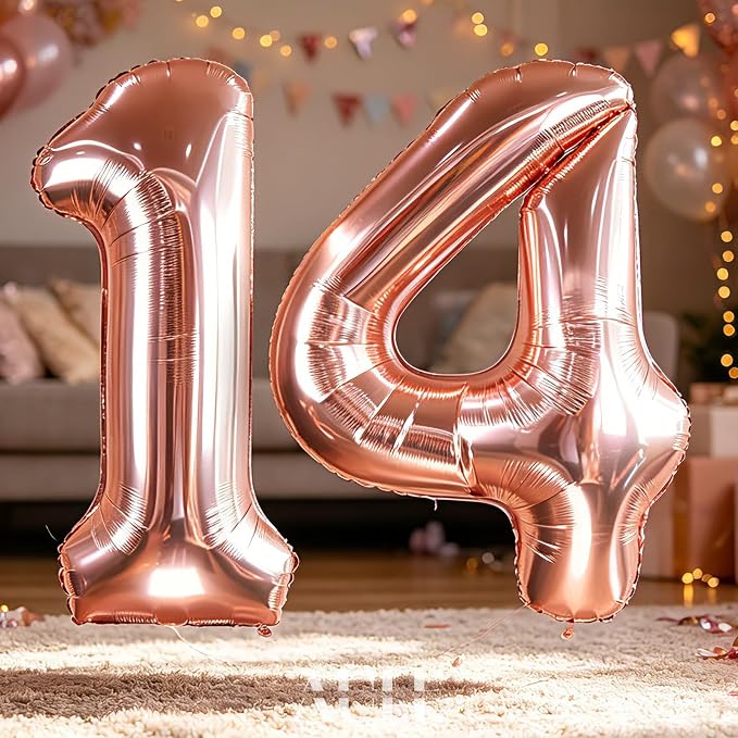 AULE 40 Inch Rose Gold 14 Balloon Number Foil 0-9 Birthday Big Numbers | - Image 4