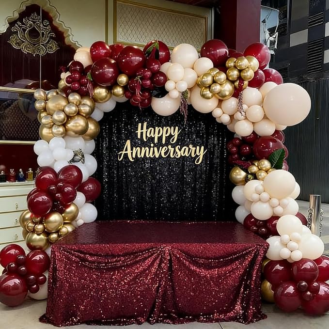 103pcs Burgundy, 18/12/10/5 Inch Maroon & Metallic Gold Balloons - Image 4