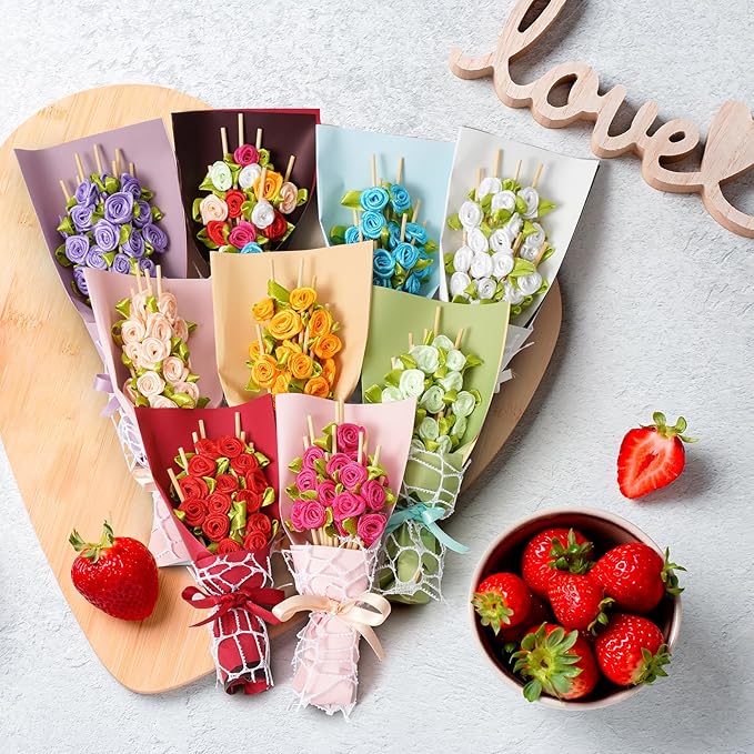 Minisland Pink Rose Flower Cocktail Picks, 4.7 Inch Long Bamboo Fancy Toothpicks - Image 9