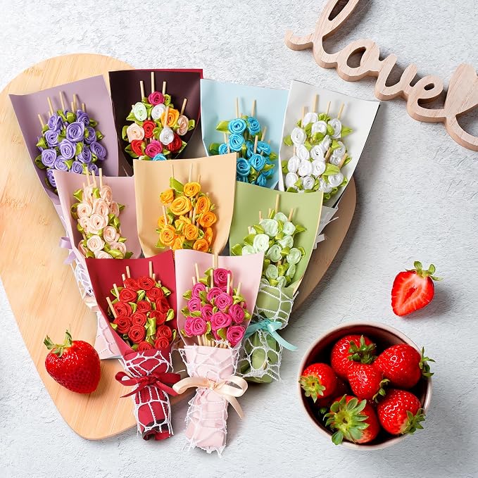 Minisland Hot Pink Rose Flower Cocktail Picks, 4.7 Inch Long Bamboo Fancy - Image 8