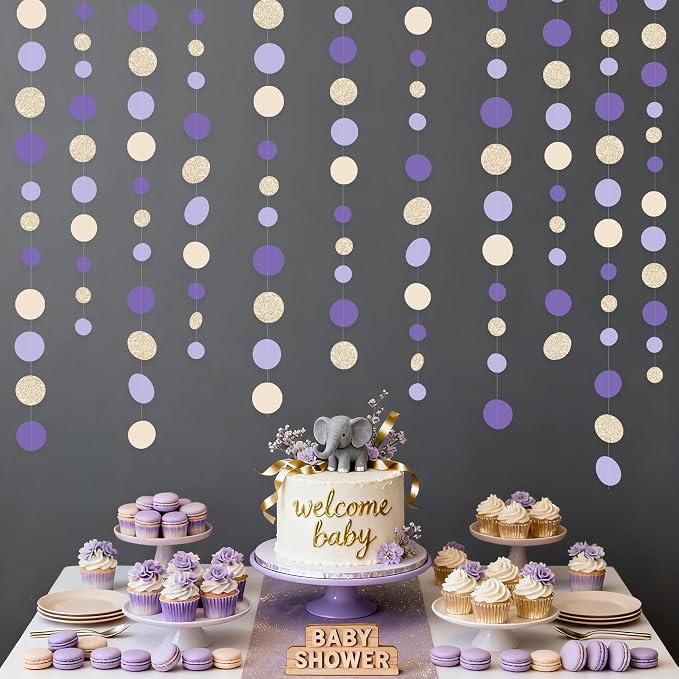 Champagne Gold Purple Cream Nude Polka Dots Garland Lavender Hanging Paper - Image 8