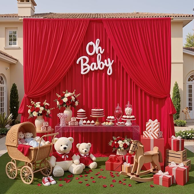10ft x 10ft Wrinkle Free Red Backdrop Curtains - Image 8