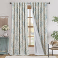 jinchan Blue Floral Linen Blackout Curtains Lined 96 Inch Back Tab 2 Panels | by JINCHAN