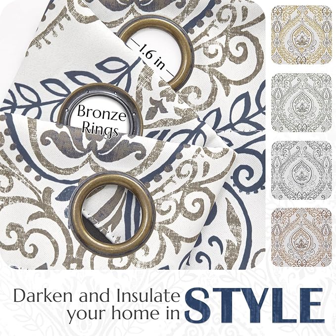 jinchan Yellow Blackout Curtains 84 Inch Damask Vintage Grommet 2 Panels | Room - Image 5
