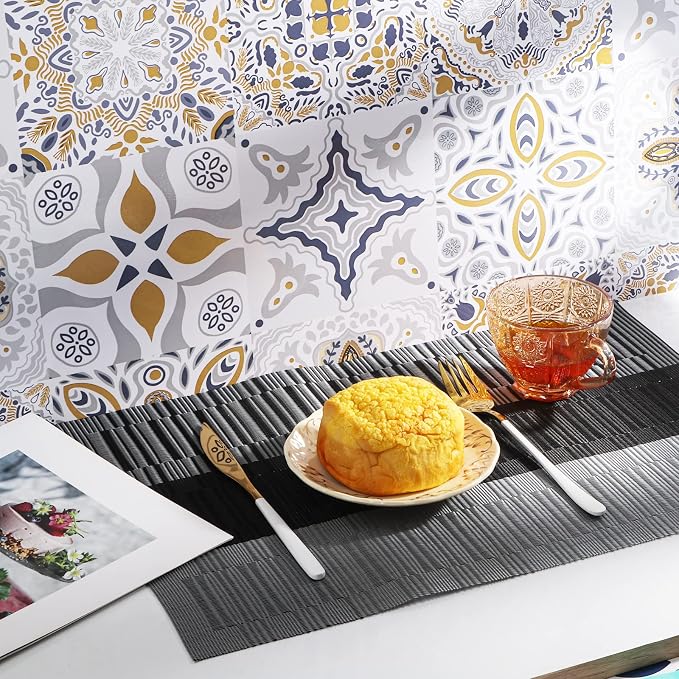 HeloHo Black Grey Stripe Placemats Set of 8, Heat-Resistant Washable Placemats - Image 4