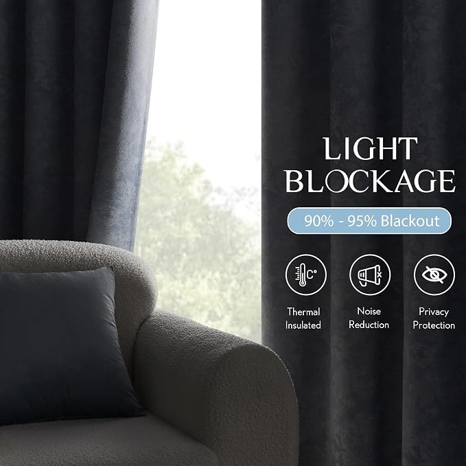 Beauoop Blue Floral Jacquard Blackout Sliding Door Curtains 100x84 1 Set | - Image 3