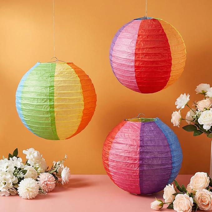 Goaste 20 Pack Colorful Paper Lanterns, 2 Sizes Colorful Hanging Ball Lantern - Image 5