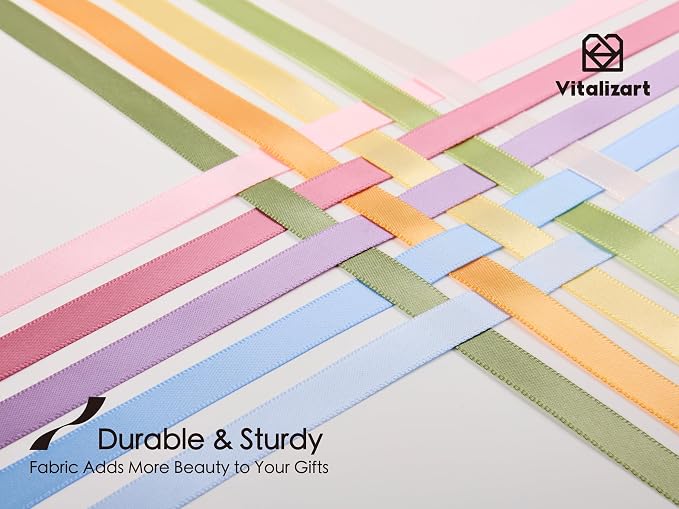 Vitalizart Pastel Ribbons for Crafts 3/8" x 100Yds Double-Faced Satin Thin | - Image 4