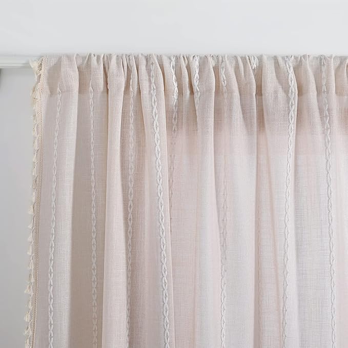 RoomTalks Boho Beige Curtains for Bedroom Living Room 96 Inch Length French - Image 4