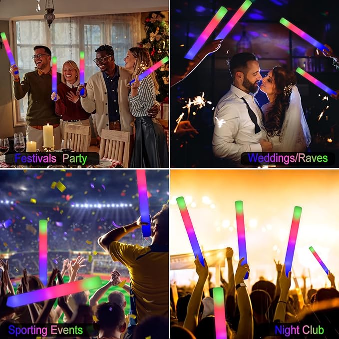 LifBetter Light Up Glow Sticks Bulk, LED Foam Sticks in The Dark with 3 Modes Flashing Led Foam Multicolor Batons Light up Party Favors for Birthdays, Weddings, Concerts, Festivals (45pcs)