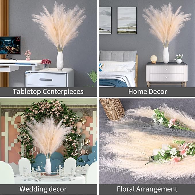EVODIS Pampas Grass Decor Tall, 43"/110cm Faux Pampas Grass 6 Stems Large Pompass Grass Branches Tall Bulk Boho Flower Arrangement for Home Room Wedding Party Decor (Light Purple)