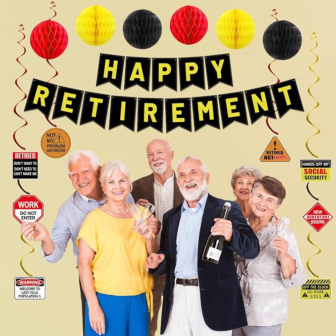 Roetyce Retirement Decorations Men Women, Caution Happy Retirement Banner | - Image 7