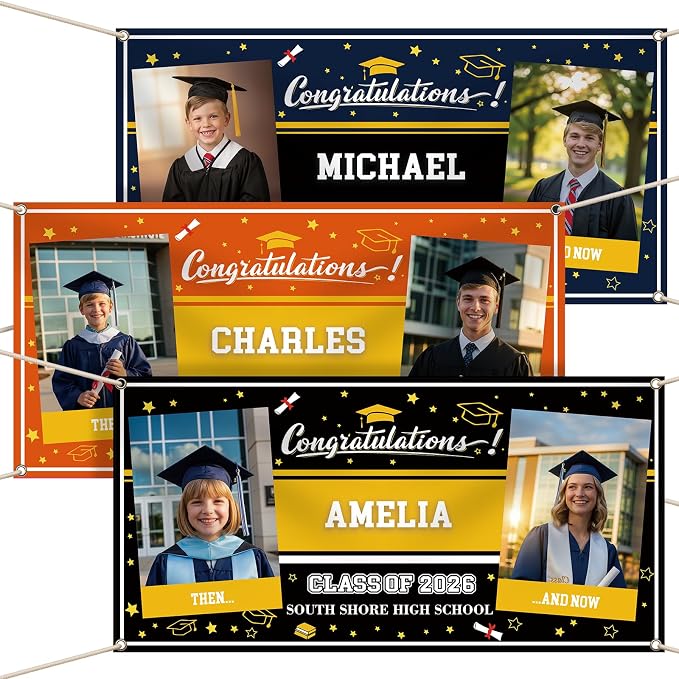 Custom Vinyl Banner, Personalized Grad Backdrop, 4 Size 2Photos | Graduation by DP+BOUTIQUE