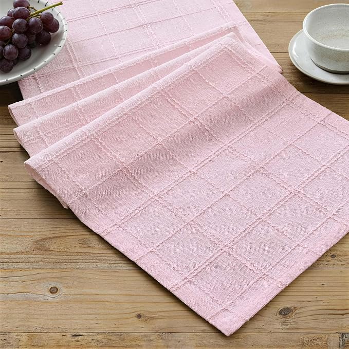 Linen Checked Farmhouse Table Runner, 13x108 Inches Pink | Raised Grid Design by ZEEMARTONLINE