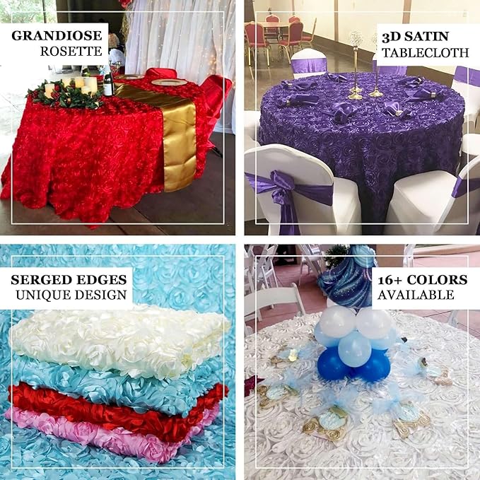 Efavormart 120" Wholesale Round Table Cover Ivory Grandiose Rosette 3D Satin Tablecloth for Wedding Party Event Decoration