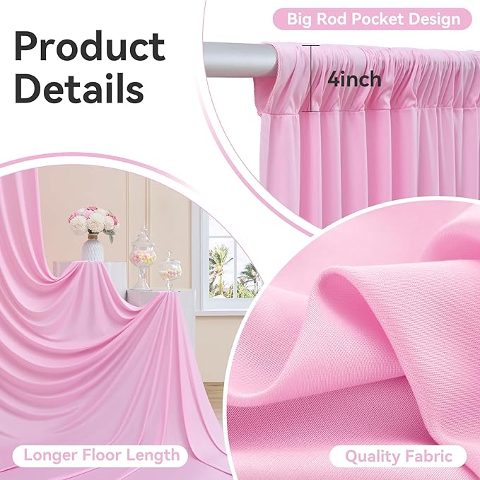 30ftx14FT Wrinkle Free Pink Backdrop Curtain, 6 Panels 14FT Height Pink Wedding Backdrop Drapes, Silky Polyester Back Drop Cloth for Birthday Photography Background Party Backdrop Draping