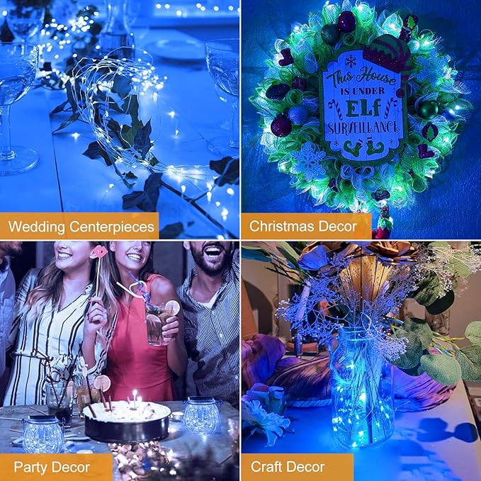 btfarm 18 Pack Fairy Lights Battery Operated [3 Modes], 7ft 20 Led Twinkle Lights String Lights Waterproof Bulk Small Mini Silver Wire for Mason Jars Vases Wedding Table Centerpiece, Blue