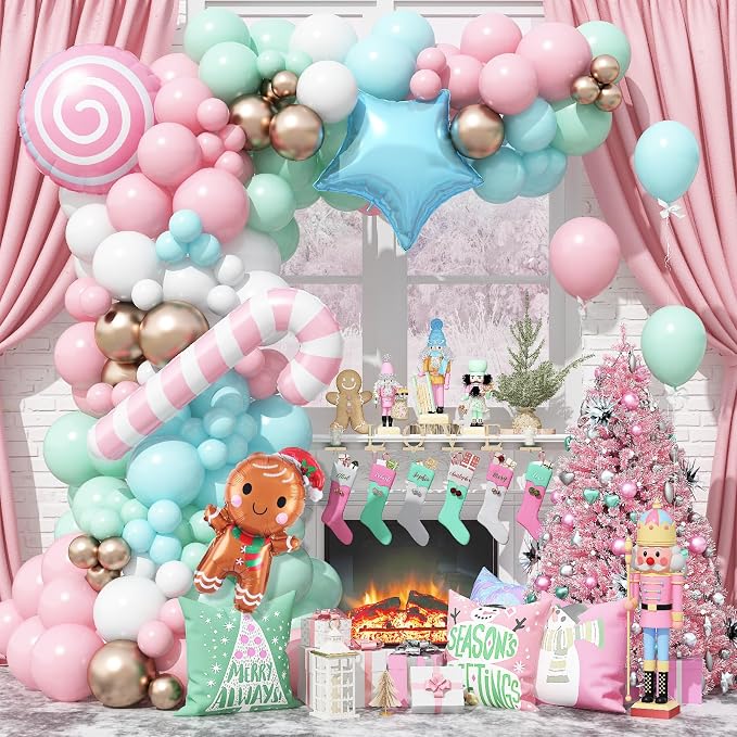 Christmas Balloon Garland Arch Kit, Nutcracker Balloon Pastel Pink Green by Jobkoo
