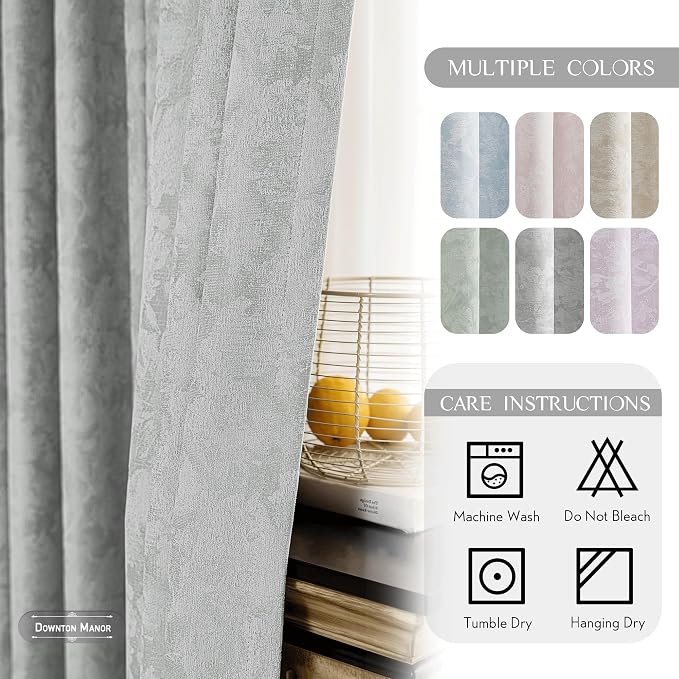Beauoop Grey Floral Jacquard Blackout Sliding Door Curtains 100x84 1 Set | - Image 8