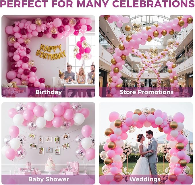 LOVESTOWN 110 PCS Pink Balloons, 12 Inch Bright Pink Latex Balloons | Birthday - Image 5