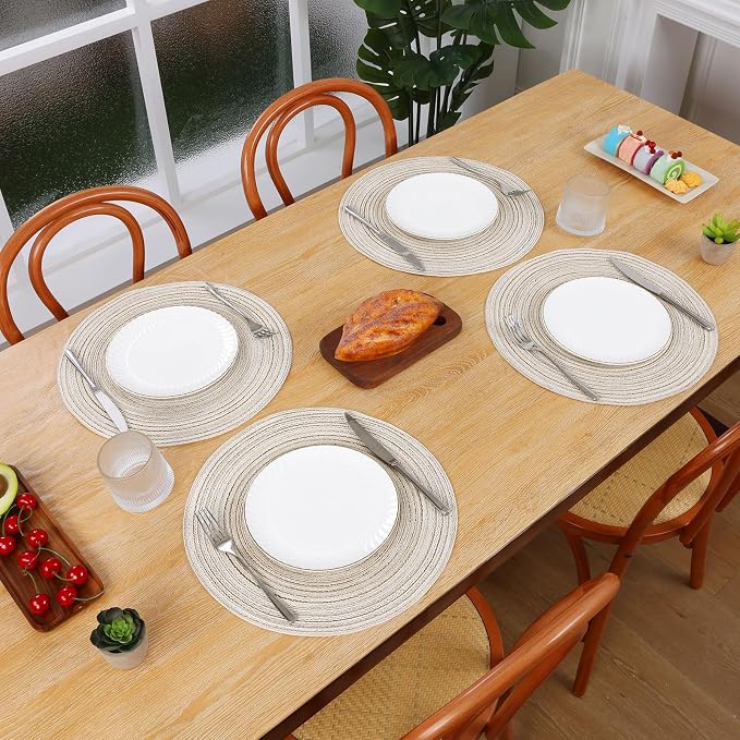 SHACOS Round Placemats Set of 6 Braided Circle Place Mat Washable 15 inch Table - Image 9