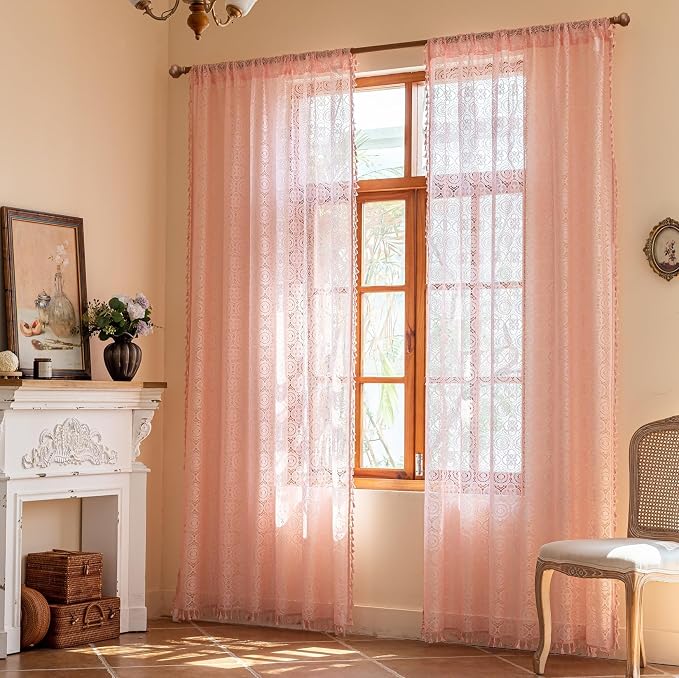 YJ YANJUN Boho Lace Curtains 84 inch 2 Panels, Light Filtering Drapes - Image 3